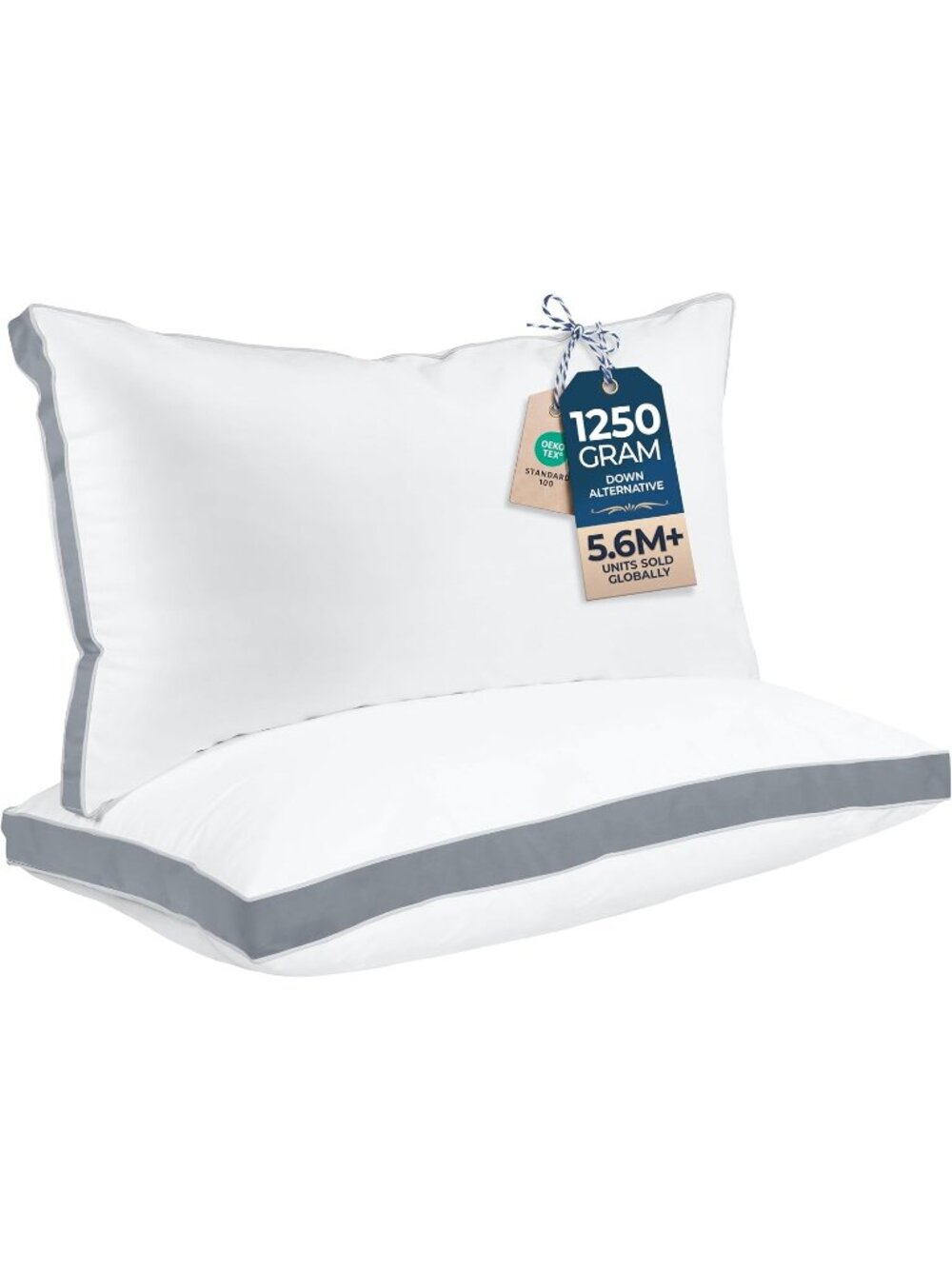 〽️Hotel Pillows King Size Set of 2 Grey Gusset Bed Pillow Down Alternative New